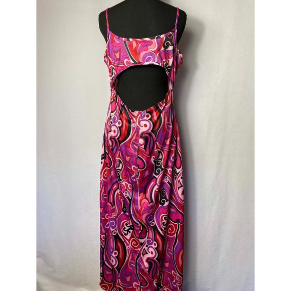 No Boundaries Retro Pink and Purple Slip Over Maxi Dress with Straps Juniors LG - Picture 3 of 7